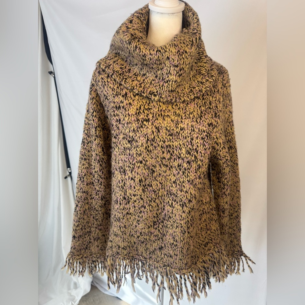 Terry Lewis Classic Luxuries Brown Turtleneck Sweater, Fringe Detail